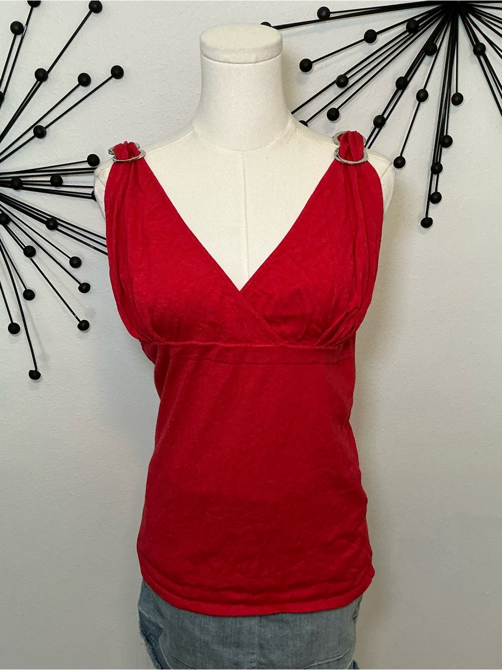 Cyrus Red Sleeveless Wrap Neck Knit Tank Top Size Large